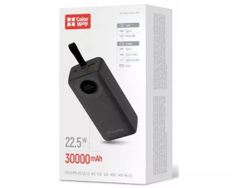 Портативный аккумулятор ColorWay EnergyPlus 30000mAh Black (CW-PB300LPB4BK-PDD)