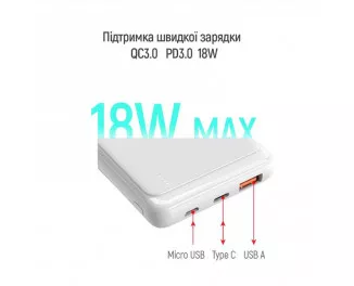Портативный аккумулятор ColorWay Slim PD 10000mAh White (CW-PB100LPG3WT-PD)