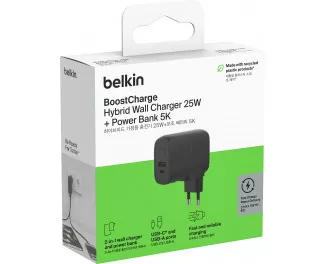 Портативний акумулятор + ЗП Belkin Boost Up Charge 25W + Power Bank 5K + Travel Adapter Kit + Кабель Type-C 1,0м  (BPZ003BT1MBK-B6) Black