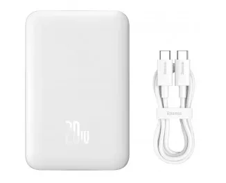 Портативный аккумулятор с беспроводной зарядкой Baseus Magnetic Mini 10000mAh 20W (Qi 15W) (P10059001223-00) White