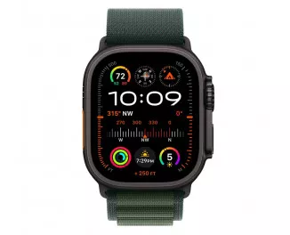 Ремешок для Apple Watch Ultra 49mm Apple Alpine Loop Dark Green - Black Titanium Finish - Medium (MYPR3)