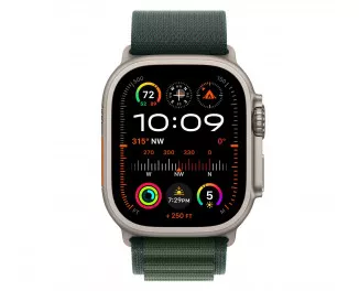 Ремінець для Apple Watch Ultra 49mm Apple Alpine Loop Dark Green - Natural Titanium Finish - Medium (MXMV3)