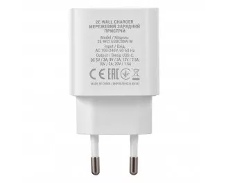 Сетевое зарядное устройство 2E 30W USB-C PD White (2E-WC1USBC30W-W)