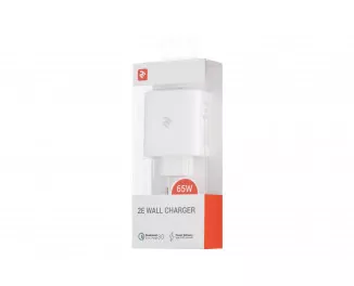 Мережевий зарядний пристрій 2E 65W 2хUSB-C/USB-A GAN PD/QC White (2E-WC3USB65W-W)
