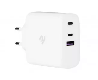 Мережевий зарядний пристрій 2E 65W 2хUSB-C/USB-A GAN PD/QC White (2E-WC3USB65W-W)