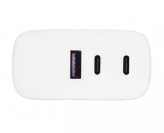 Мережевий зарядний пристрій 2E 65W 2хUSB-C/USB-A GAN PD/QC White (2E-WC3USB65W-W)