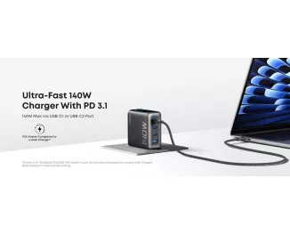 Сетевое зарядное устройство Anker Laptop GaN Charger Black, 140W 3xUSB-C 1xUSB-A Display (B2697GZ1) + кабель USB Type-C