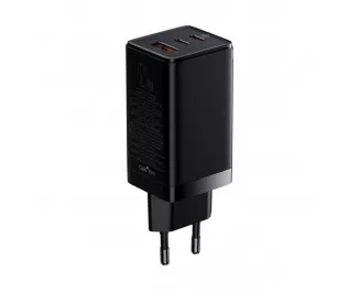 Сетевое зарядное устройство Baseus GaN3 Pro 2C+1U 65W EU + Кабель Type-C to Type-C 100W (20V/5A) 1m (CCGP050101) Black