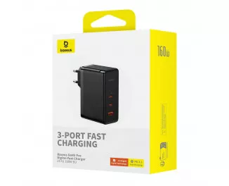 Мережевий зарядний пристрій Baseus GaN5 Pro Digital Fast Charger 2C+U 160W EU (P10110825113-00) Cluster Black