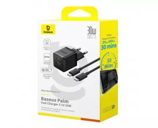 Сетевое зарядное устройство Baseus Palm Fast Charger 30W EU Cluster Black Mini USB-C to USB-C cable (P1011160A113-01)