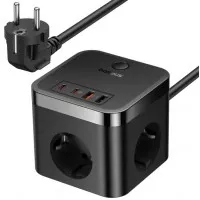 Сетевое зарядное устройство Baseus PowerCombo Cube Power Strip 3AC+2U+2C 30W 1.5m EU Cluster Black (E00066400117-00)
