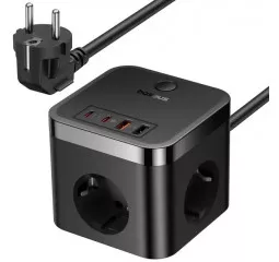 Сетевое зарядное устройство Baseus PowerCombo Cube Power Strip 3AC+2U+2C 30W 1.5m EU Cluster Black (E00066400117-00)
