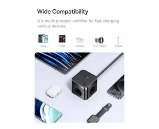 Мережевий зарядний пристрій Baseus PowerCombo Cube Power Strip 3AC+2U+2C 30W 1.5m EU Cluster Black (E00066400117-00)