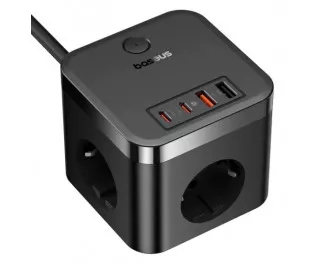 Мережевий зарядний пристрій Baseus PowerCombo Cube Power Strip 3AC+2U+2C 30W 1.5m EU Cluster Black (E00066400117-00)