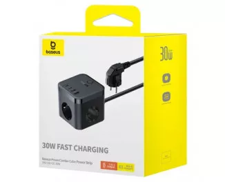 Мережевий зарядний пристрій Baseus PowerCombo Cube Power Strip 3AC+2U+2C 30W 1.5m EU Cluster Black (E00066400117-00)