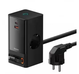 Сетевое зарядное устройство Baseus PowerCombo Digital PowerStrip 2AC+1U+1C+Retractable-C 65W with 1.5m power cord EU Black (PSLR000301)