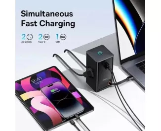 Сетевое зарядное устройство Baseus PowerCombo Digital PowerStrip 2AC+1U+1C+Retractable-C 65W with 1.5m power cord EU Black (PSLR000301)