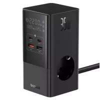 Сетевое зарядное устройство Baseus PowerCombo Tower Digital PowerStrip 3AC+2U+2C 35W with 1.5m Power Cord EU Cluster Black (E00023606113-00)