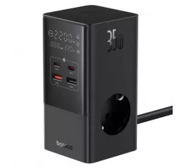 Сетевое зарядное устройство Baseus PowerCombo Tower Digital PowerStrip 3AC+2U+2C 35W with 1.5m Power Cord EU Cluster Black (E00023606113-00)