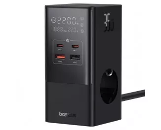 Сетевое зарядное устройство Baseus PowerCombo Tower Digital PowerStrip 3AC+2U+2C 35W with 1.5m Power Cord EU Cluster Black (E00023606113-00)