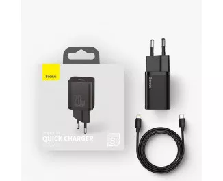 Зарядний пристрій Baseus Super Si Quick Charger 1C 20W + кабель USB C-Lightning 1.0m (TZCCSUP-B01) Black