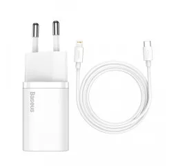 Сетевое зарядное устройство Baseus Super Si Quick Charger 1C 20W + кабель USB C-Lightning 1.0m (TZCCSUP-B02) White