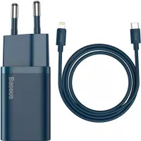 Мережевий зарядний пристрій Baseus Super Si Quick Charger 1C 20W + кабель USB C-Lightning 1.0m (TZCCSUP-B03) Blue