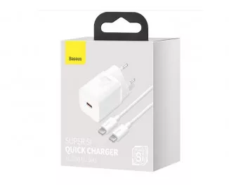 Сетевое зарядное устройство Baseus Super Si Quick Charger 1C 25W + кабель USB C-USB C 1.0m (TZCCSUP-L02) White
