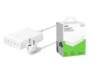 Сетевое зарядное устройство Belkin 200W 4хUSB-С GAN PD PPS White (WCH015VFWH)