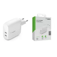 Мережевий зарядний пристрій Belkin 40W 2хUSB-С PD White (WCB006VFWH)