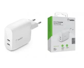Сетевое зарядное устройство Belkin 40W 2хUSB-С PD White (WCB006VFWH)