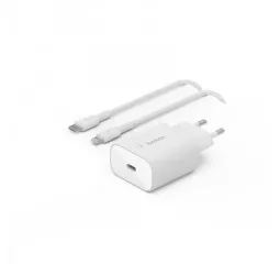 Мережевий зарядний пристрій Belkin Boost Up Charge 25W USB-C PD3.0 PPS Wall Charger + Кабель USB-С > Lightning 1,0м (WCA004VF1MWH-B5) White