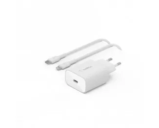 Мережевий зарядний пристрій Belkin Boost Up Charge 25W USB-C PD3.0 PPS Wall Charger + Кабель USB-С > Lightning 1,0м (WCA004VF1MWH-B5) White