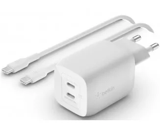 Сетевое зарядное устройство Belkin Boost Up Charge Pro GaN 2-Ports USB-C PPS Wall Charger 65W + КабельType-C to Type-C 2,0м (WCH013VF2MWH-B6) White