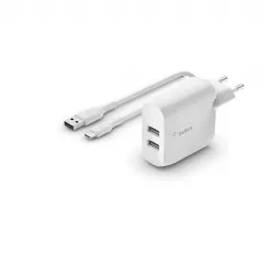 Сетевое зарядное устройство Belkin BoostCharge Dual USB-A Wall Charger 24W + USB-A to USB-C cable White (WCE001vf1MWH)