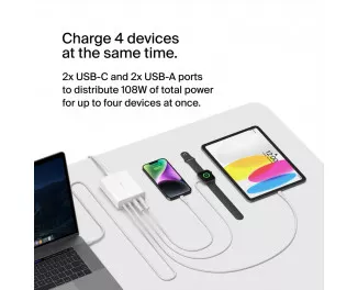 Сетевое зарядное устройство Belkin BoostCharge Pro 4-Port GaN Charger 108W White (WCH010vfWH)