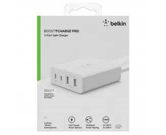 Сетевое зарядное устройство Belkin BoostCharge Pro 4-Port GaN Charger 108W White (WCH010vfWH)