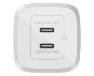 Мережевий зарядний пристрій Belkin BoostCharge Pro Dual USB-C GaN Wall Charger with PPS 65W White (WCH013vfWH)
