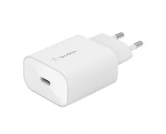 Мережевий зарядний пристрій Belkin BoostCharge USB-C PD 3.0 PPS Wall Charger 25W with USB-C/Lightning cable White (WCA004vf1MWH-B5)