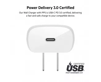 Сетевое зарядное устройство Belkin BoostCharge USB-C Wall Charger 20W + USB-C Cable with Lightning Connector White (WCA005vf1MWH-B5)