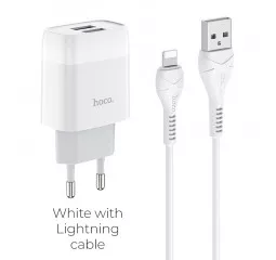 Сетевое зарядное устройство hoco C73A Glorious + Cable (Lightning) White