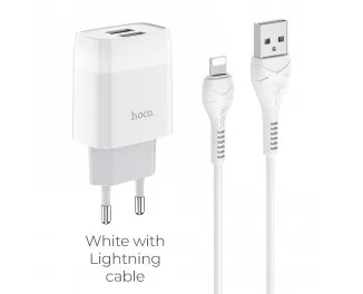Мережевий зарядний пристрій hoco C73A Glorious + Cable (Lightning) White