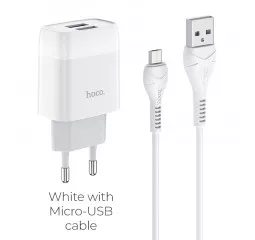 Сетевое зарядное устройство hoco C73A Glorious + Cable (Micro-USB) White
