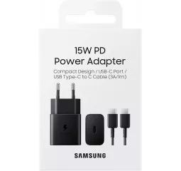 Сетевое зарядное устройство Samsung 15W PD Power Adapter (with Type-C cable) Black (EP-T1510XBEGEU)