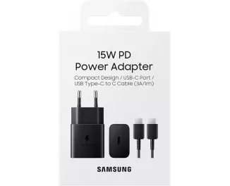 Сетевое зарядное устройство Samsung 15W PD Power Adapter (with Type-C cable) Black (EP-T1510XBEGEU)