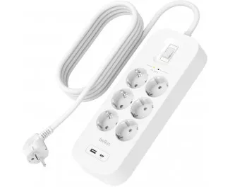 Мережевий фільтр Belkin (6хТип F, 16А, USB-A/USB-C 18Вт) (SRB002VF2M)