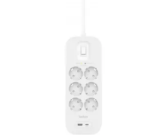 Мережевий фільтр Belkin (6хТип F, 16А, USB-A/USB-C 18Вт) (SRB002VF2M)