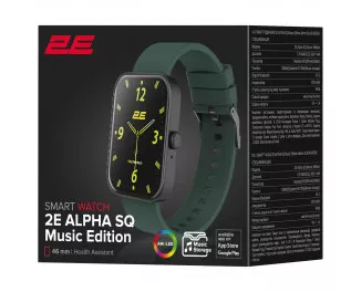 Смарт-годинник 2E Alpha SQ Music Edition 46mm Black-Green (2E-CWW40BKGN)