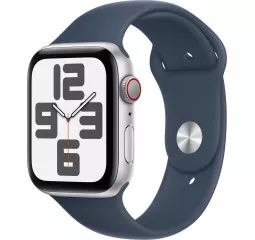 Смарт-годинник Apple Watch SE (2023) GPS + Cellular 44mm Silver Aluminum Case with Storm Blue Sport Band - M/L (MRHJ3)