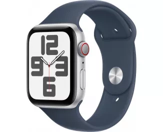 Смарт-часы Apple Watch SE (2023) GPS + Cellular 44mm Silver Aluminum Case with Storm Blue Sport Band - M/L (MRHJ3)